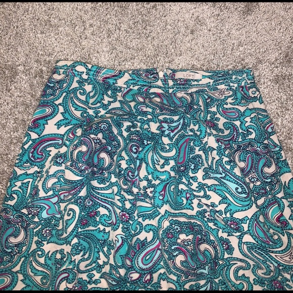 LOFT Green & Cream Zip Up Skirt size 0 - Picture 4 of 10